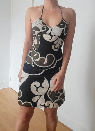 Robe d'été marron dos nu motif fleurs - H&M - taille XS, brand: H&M, condition: Very good, size: XS / 34 / 6, €4.00, €4.90 includes Buyer Protection