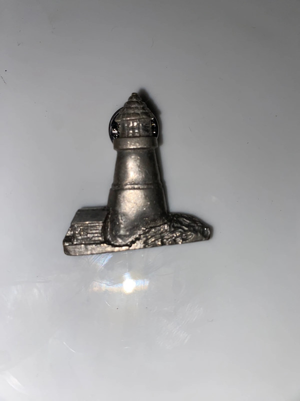 1996 Barker pewter lighthouse pin on shore 1