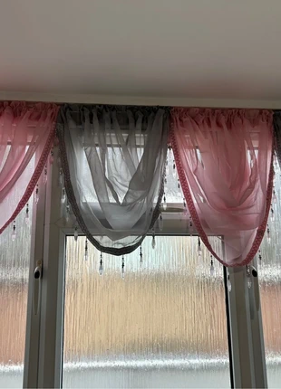 4 pink grey net curtain swags, brand: Net, condition: Very good, size: 150 cm - 199 cm, £12.00, £13.30 includes Buyer Protection