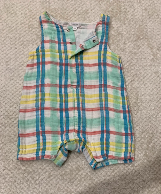 Angel Dear Beach Plaid Shortie Romper Size 18-24M 1