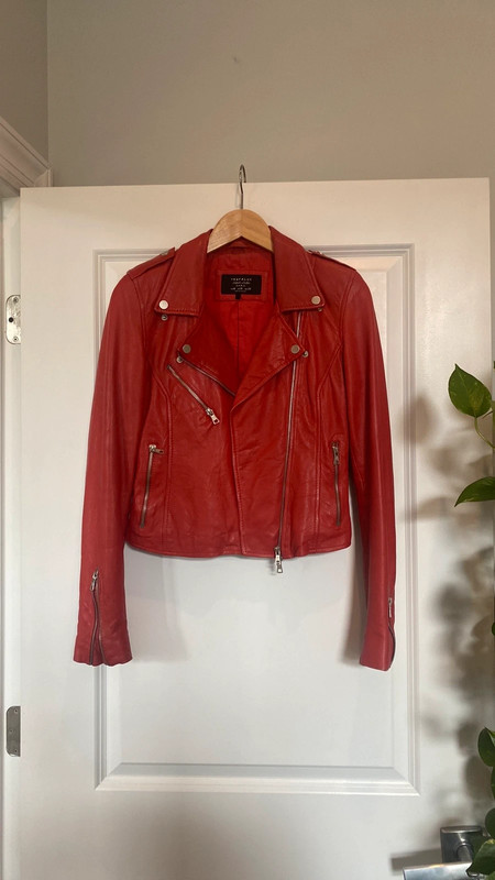 Zara red genuine leather jacket 4