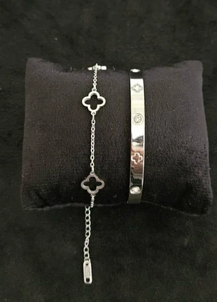 Elegant Silver Clover Bracelet & Bangle Set – Tarnish Free, brand: Silver, condition: New without tags, £5.99, £6.99 includes Buyer Protection