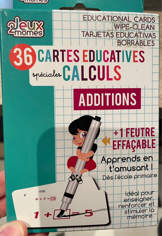 CARTES EDUCATIVES CALCULS EFFACABLES + FEUTRE