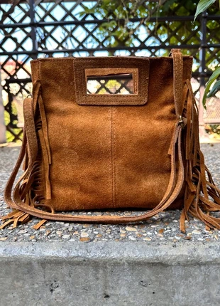 🟤 Grand Sac à Main en Daim Camel à Franges – Bandoulière cuir – Made in Italy 🇮🇹, brand: The Genuine Leather, condition: Very good, €34.99, €37.44 includes Buyer Protection Pro