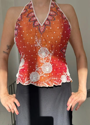 Paisley halter top with delicate lace trim - boho / y2k, marke: Aftershock, zustand: Neu, mit Etikett, größe: S / 36 / 8, 43,00 €, 45,85 € inklusive Vinted-Käuferschutz