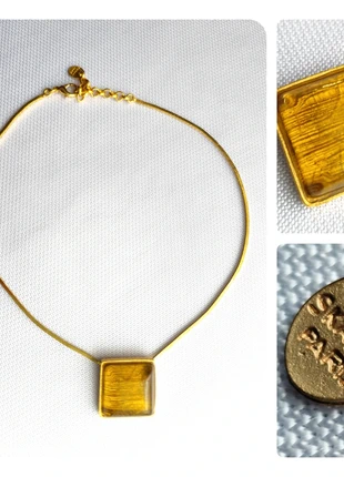 Collier Skalli Pais vintage chic ras du cou – maille serpent pendentif carré ambre doré 44cm, brand: Skalli, condition: Very good, €30.00, €32.20 includes Buyer Protection