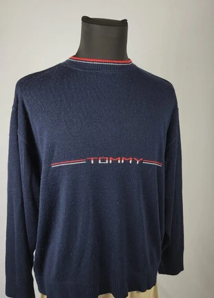 Pull vintage Tommy Hilfiger bleu marine logo brodé col rond liseré rouge blanc homme, marque: Tommy Hilfiger, état: Très bon état, taille: XL, 15,00 €, 16,45 € Protection acheteurs (Pro) incluse
