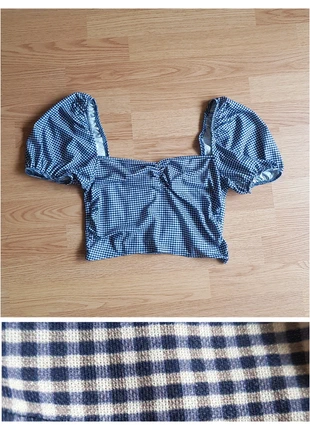 Gingham manches bouffantes ballons top court crop top Boheme décolleté en cœur, brand: Zara, condition: Very good, size: M / 38 / 10, €5.00, €5.95 includes Buyer Protection