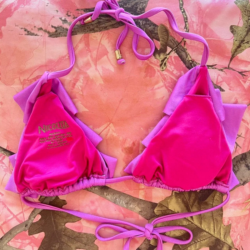 y2k vintage 2000s purple pink ruffle triangle bikini top 2