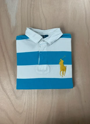 Polo Ralph Lauren marinière bleu turquoise/blanc manches courtes logo brodé taille L, merk: Ralph Lauren, staat: Heel goed, maat: L, € 15,00, € 16,45 inclusief Kopersbescherming Pro