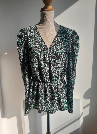 💚 Blouse à épaulettes en col V croisé cintrée à la taille, T42, merk: Gémo, staat: Nieuw zonder prijskaartje, maat: XL / 42 / 14, € 9,50, € 10,68 inclusief Kopersbescherming