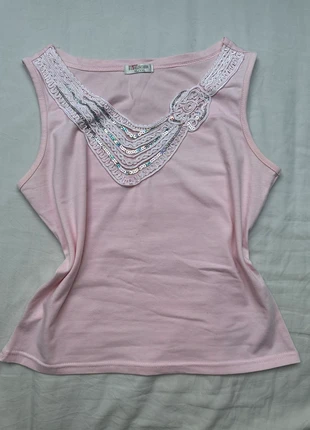 Bethel Soft Pink Sequin Cotton Sleeveless Top, marca: y2k, estado: Muy bueno, tamaño: XL / 42 / 14, 20,00 €, 21,70 € Protección al comprador incluida