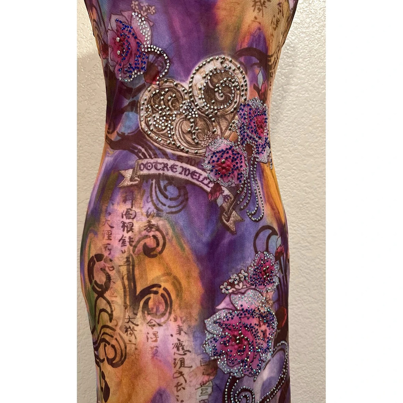 Vintage Y2K 2000s Multicolor Maxi Purple Boho Rhinestone Dress 4