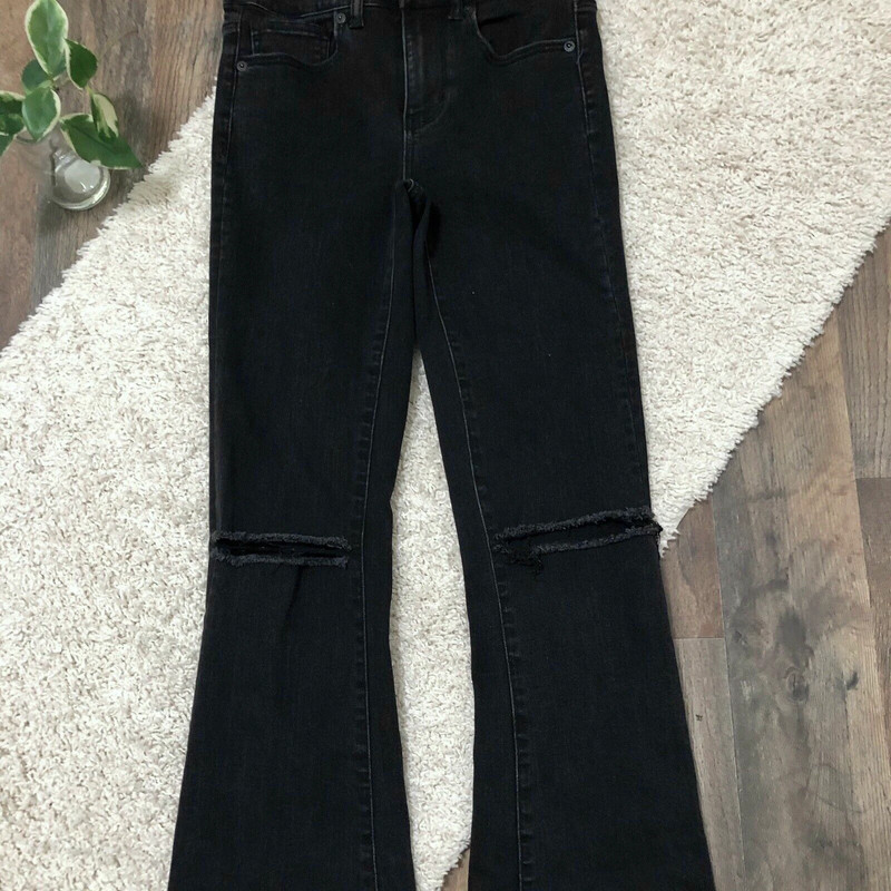 American Eagle Size 2 X-Long Black Distressed High Rise Slim Flare Jeans 3