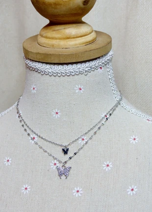Dubbellaagse vlinder ketting elegante gelaagde sleutelbeenketting goth lolita cute, merk: Lolita, staat: Nieuw met prijskaartje, € 4,50, € 5,43 inclusief Kopersbescherming