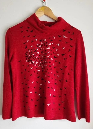 Superbe pull rouge a motifs oiseaux col roulé 38/40, brand: sansnom., condition: Very good, size: L / 40 / 12, €7.50, €8.58 includes Buyer Protection