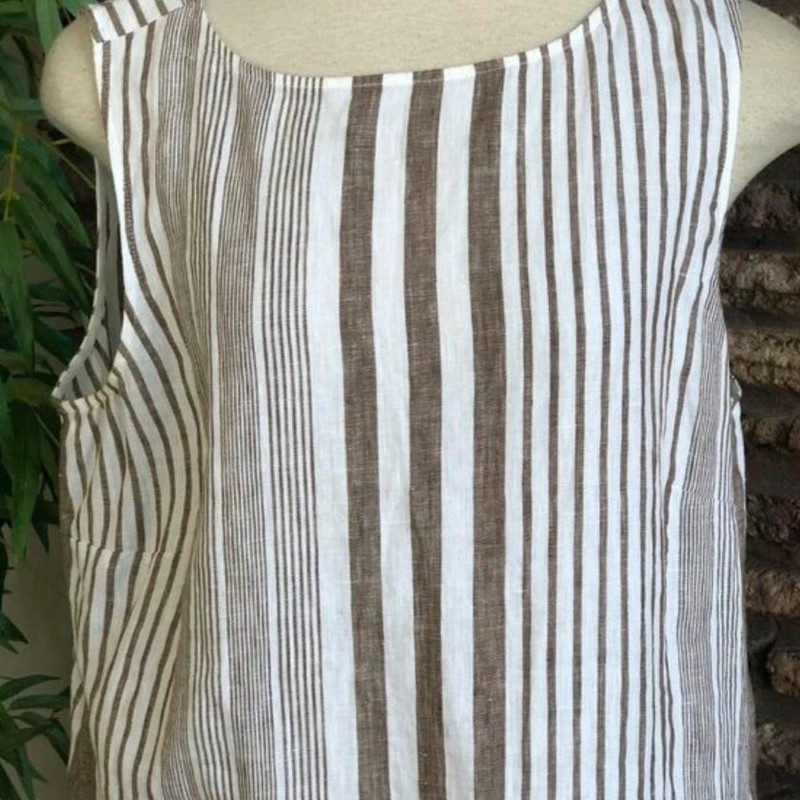 J Jill Taupe Tan and White Striped Linen Sleeveless Tunic Top 2