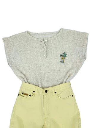 Top en mailles - Broderie singe et palmier - Taille S/M, brand: Vintage, condition: Good, size: S / 36 / 8, €10.00, €11.20 includes Buyer Protection