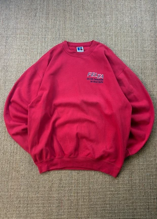 Pull Russell Athletic crewneck rouge FELTA print allemand vintage Europe 2000s XL mixte #0370, brand: Russell Athletic, condizioni: Ottime, taglia: XL, €30.00, €32.20 include la Protezione acquisti Pro