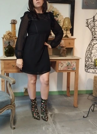 🖤 Robe noire romantique – Pull&bear – tulle plumetis & volants – taille XS – très bon état, marca: Pull & Bear, estado: Muy bueno, tamaño: XS / 34 / 6, 5,00 €, 5,95 € Protección al comprador Pro incluida