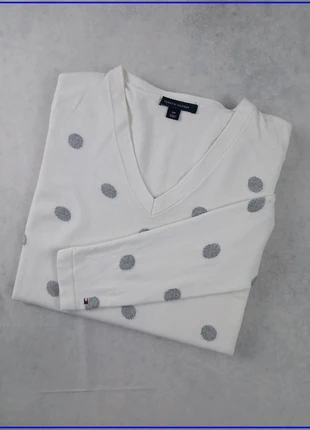 Pull Tommy Hilfiger à pois argentés - Blanc Col V - Logo brodé - Taille S, marque: Tommy Hilfiger, état: Très bon état, taille: S / 36 / 8, 18,00 €, 19,60 € Protection acheteurs (Pro) incluse