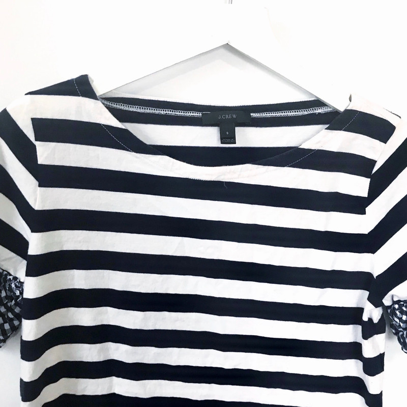 J. Crew gingham ruffle sleeve striped top, Size S 3