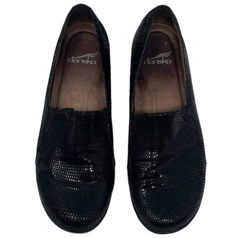 Dansko EU 38 US 7.5-8 Loafer Slip On Farah Leather Lizard Reptile Embossed Black 3