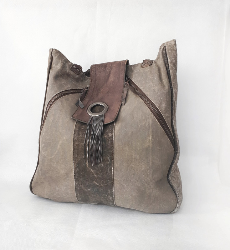 MONA B. Harper Tote Waxed Canvas and Real Leather Upcycled Large Bag ...