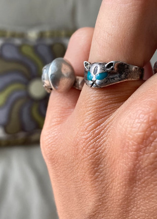 🐈Argent 925 : adorable bague en tête de chat vrai pierre de turquoise, marque: Vintage Dressing, état: Très bon état, taille: 18,1 mm, 24,00 €, 25,90 € Protection acheteurs incluse