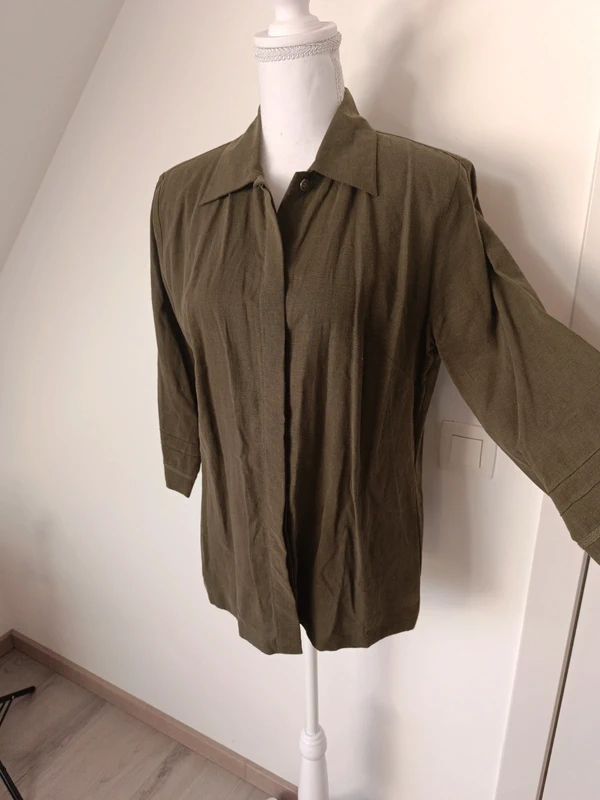 Chemise tunique kaki en lin & lyocell avec épaulettes – Canda C&A T. 40/42 - photo numéro 3