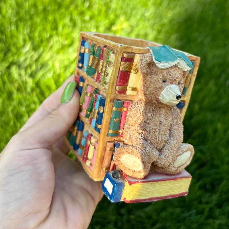 vintage book worm cottage core bear pen holder!! 2