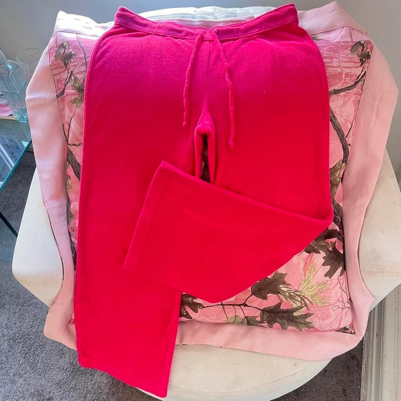 y2k hot pink velour track pants 2