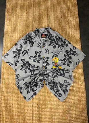 Chemise Grise et Noir Motifs Floral Brodé Titi Tweety Looney Tunes Warner Bros Vintage Taille L, brand: Looney Tunes, condition: Very good, size: L, €25.00, €26.95 includes Buyer Protection Pro