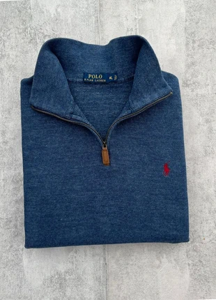 QZ08 - Half zip 1/4 zip col camionneur Ralph Lauren bleu logo brodé rouge - Taille XL, merk: Ralph Lauren, staat: Heel goed, maat: XL, € 54,99, € 58,44 inclusief Kopersbescherming