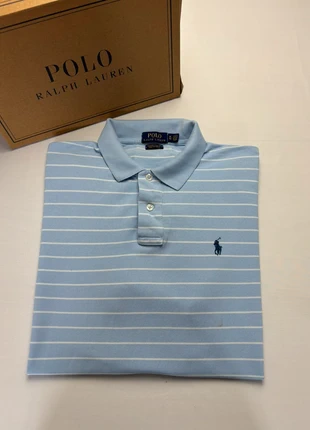 Polo Ralph Lauren Bleu Ciel Rayé Blanc XL Homme - Custom Slim Fit - Taches Légères Torse/Dos, marca: Ralph Lauren, estado: Bom, tamanho: XL, €13.00, €14.35 inclui Proteção do Comprador Pro