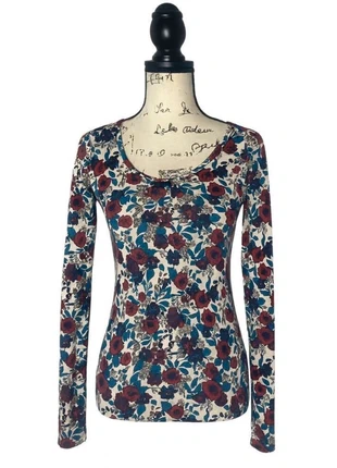 Tezenis Women’s Small Floral Long Sleeve Top Red Blue White Stretch Scoop Neck, brand: Tezenis, condition: Very good, size: S / UK 8-10, £10.05, £11.25 includes Buyer Protection