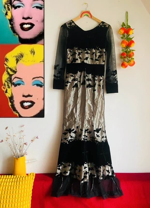 Robe longue rétro motif chauve souris originale T. 34, marque: Vintage Boutique, état: Très bon état, taille: XS / 34 / 6, 8,00 €, 9,10 € Protection acheteurs (Pro) incluse