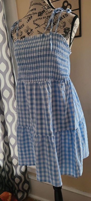 Shein White Blue Checkered Print Summer Dress 3