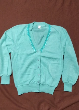 Cardigan gilet maille vert d'eau menthe satin Vintage, marque: Vintage Dressing, état: Neuf avec étiquette, taille: M / 38 / 10, 9,50 €, 10,68 € Protection acheteurs incluse