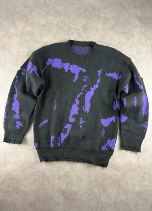 Pull rétro oversize, knit Y2K en coton noir à motif abstraits violet - Taille M, brand: Aesthetic, condition: Very good, size: M, €32.00, €34.30 includes Buyer Protection Pro