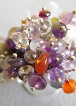 Bague fleur multi pierre cornaline orange améthyste quartz blanc gris en argent massif 925 t 56, merk: argent massif 925, staat: Nieuw zonder prijskaartje, maat: 55.6 mm / 17.7 mm Ø, € 55,00, € 58,45 inclusief Kopersbescherming Pro