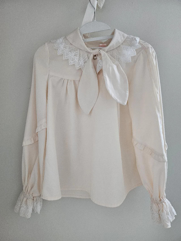 Beige blouse with bunny collar 2