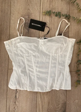 White corset top, brand: PrettyLittleThing, condition: New with tags, size: L / 40 / 12, €10.00, €11.20 includes Buyer Protection