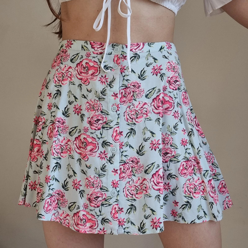 Pastel Floral Print Mini Skirt