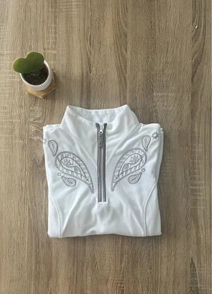 Poivre Blanc - pull col zippé, half zip, sweat col camionneur, blanc avec motif, col jacquard, brand: Poivre Blanc, condition: Very good, size: M / 38 / 10, €40.00, €42.70 includes Buyer Protection