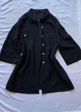 🖤 Oversized Black Shirt – Linen-Look Fabric, Houndstooth Buttons – Fits M to XL 🖤, marque: Vintage Dressing, état: Très bon état, taille: Taille unique, 8,00 €, 9,10 € Protection acheteurs incluse