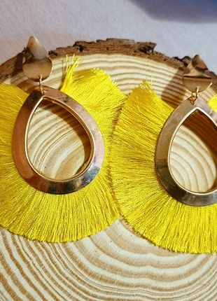Pendientes fiesta largos con flecos amarillos, nuevo, marca: Local, estado: Nuevo con etiquetas, 8,00 €, 9,10 € Protección al comprador incluida
