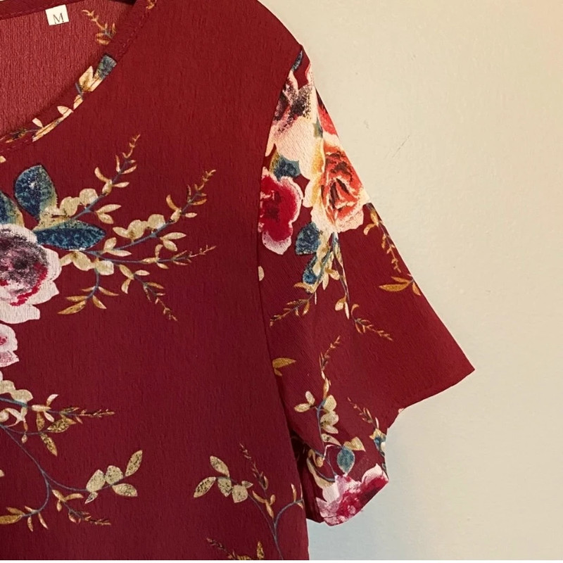 Maroon/Burgundy Floral Peplum Blouse 5