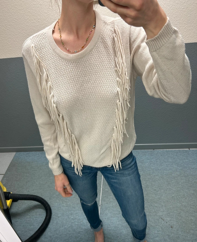 Pull beige style bohème à franges H&M 3