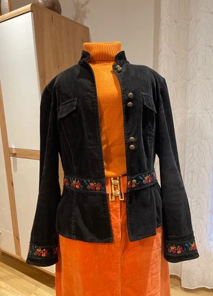 Blazer en velours côtelé noir brodé Taille 38 Style bohème chic élégant, marca: Promod, estado: Muy bueno, tamaño: M / 38 / 10, 18,00 €, 19,60 € Protección al comprador incluida